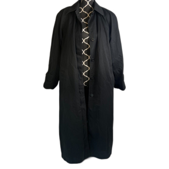 London Fog Black Union Made Wool Lined Classic Long Trench Coat Size 8 Regular - Picture 15 of 15